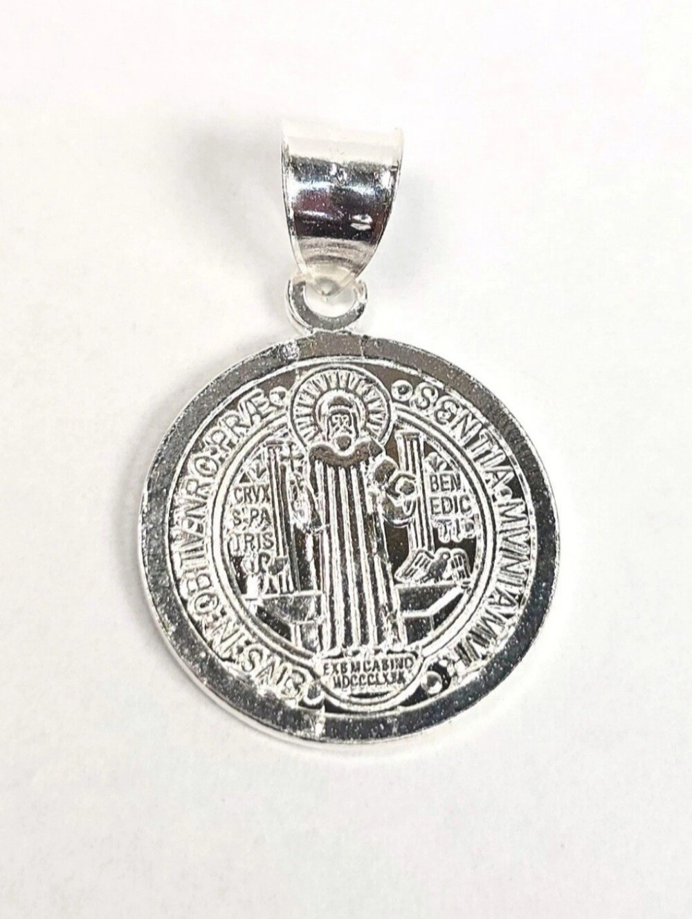 St Benedict Medal Pendant Round 925 Sterling Silver San Benito Charm 24mm